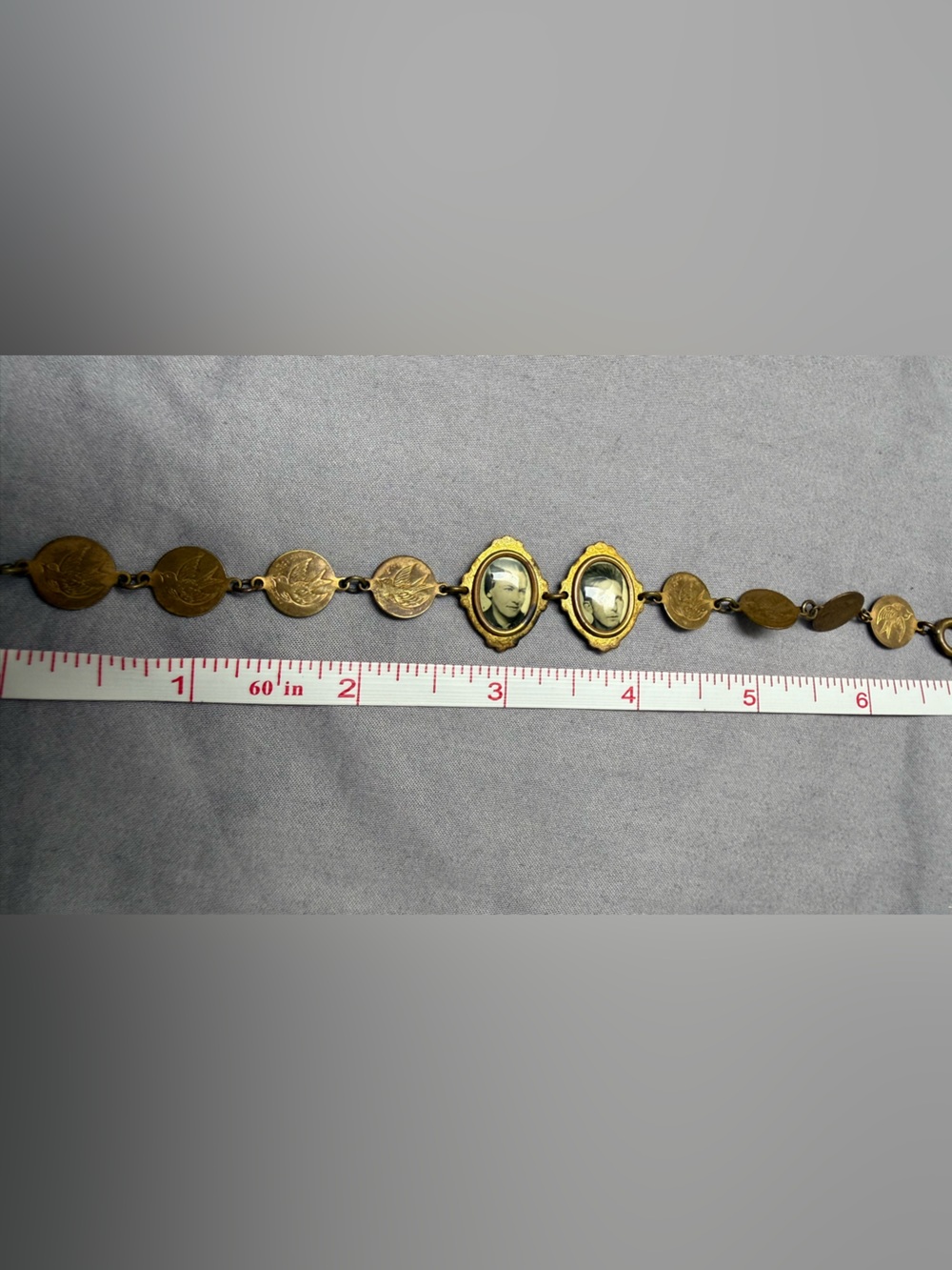 Vintage Gold-Tone Photo Locket Bracelet with Black & White Portraits